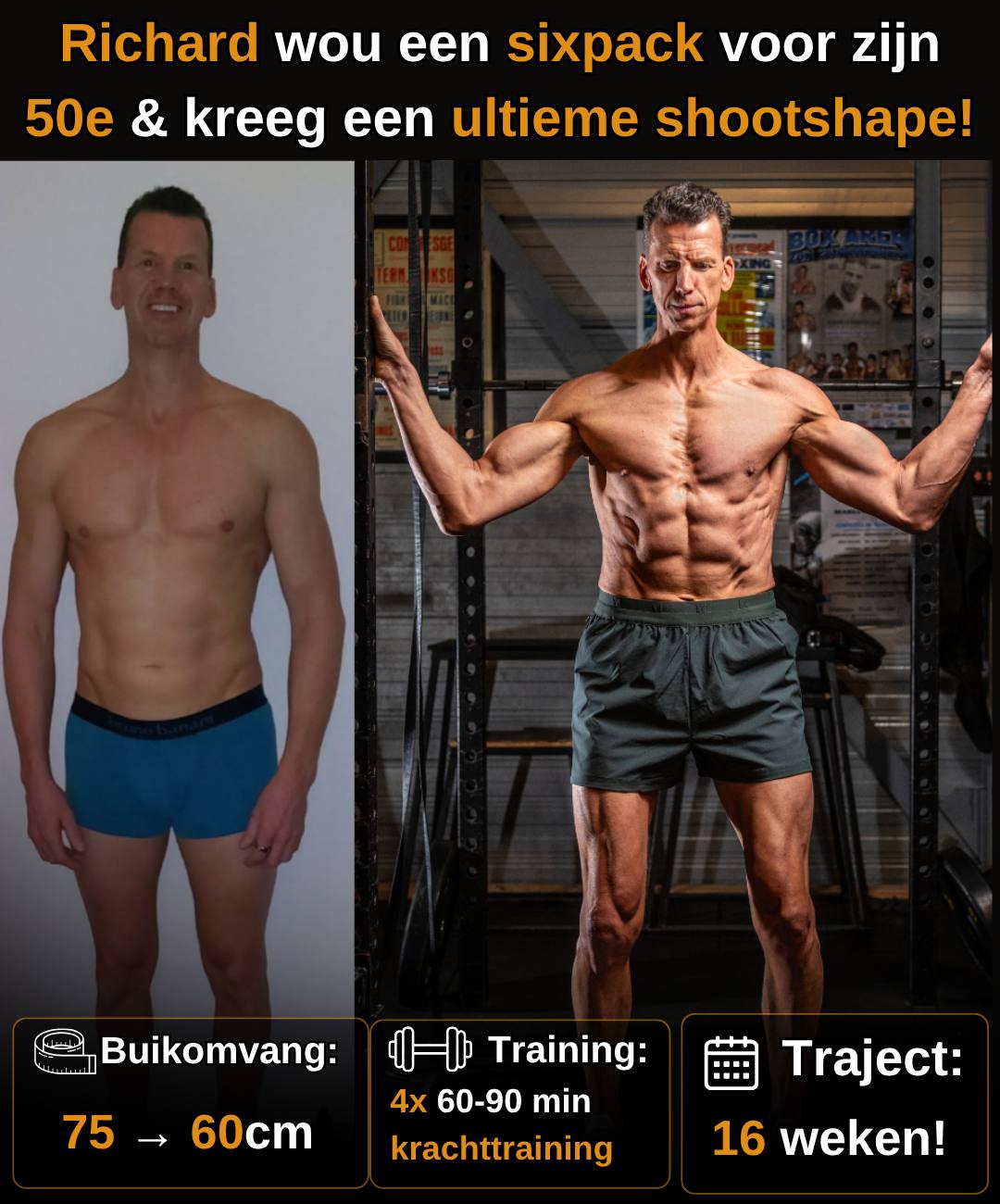 Richard wilde een sixpack voor zijn 50e, buikomvang van 75 naar 60 cm in 16 weken