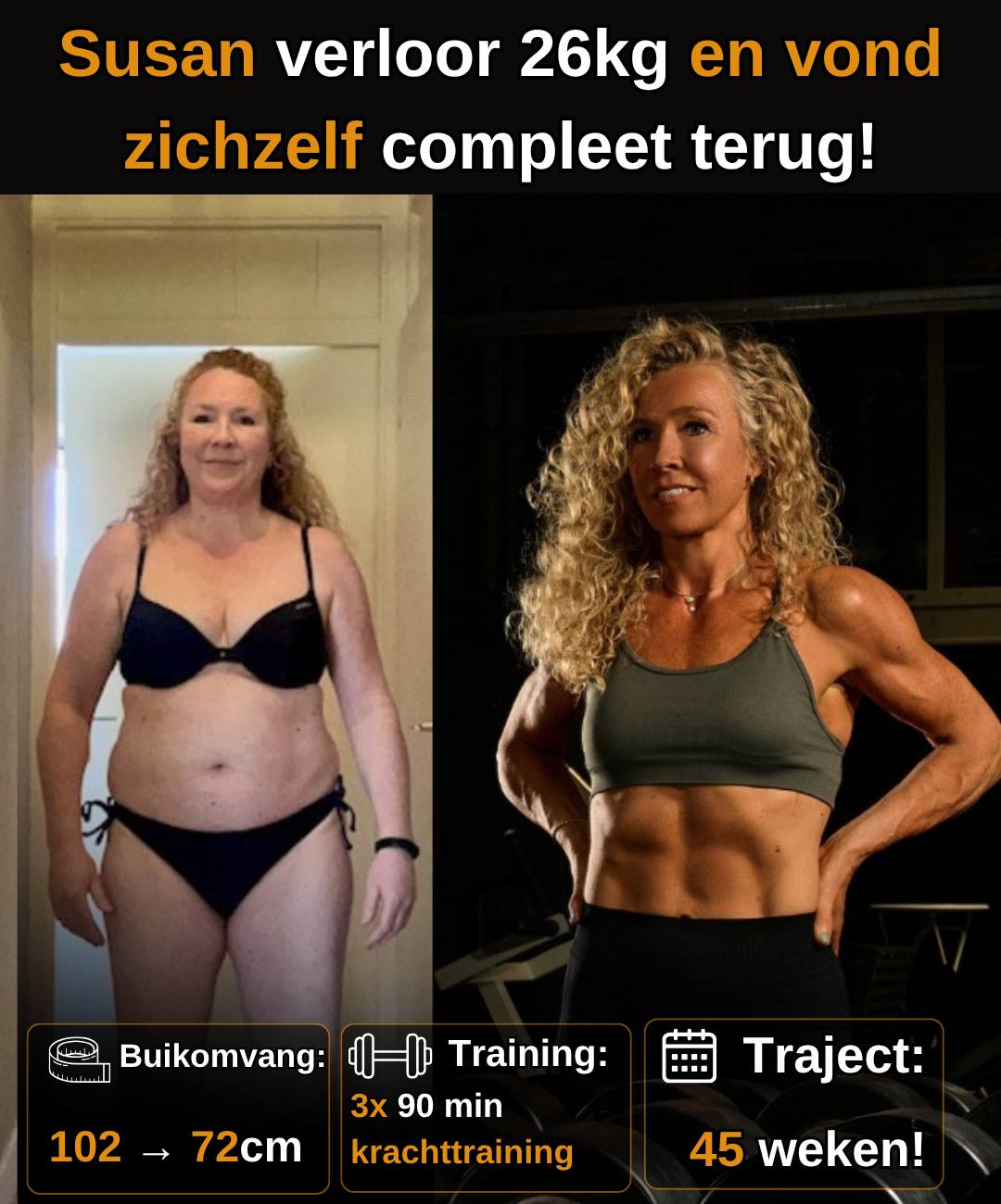 Susan verloor 26 kg en vond zichzelf compleet terug, van 102 naar 72 cm