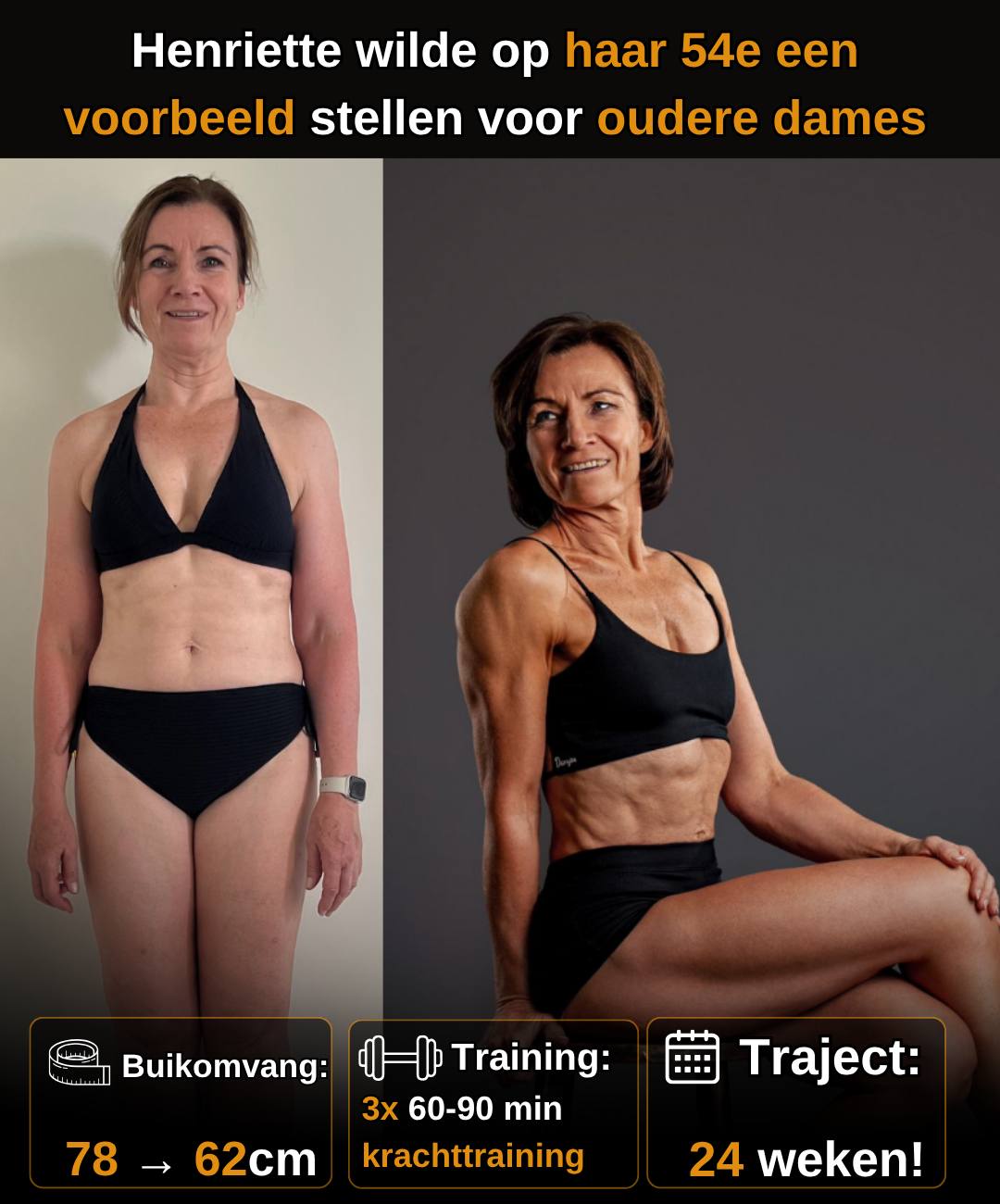 Henriette stelde op haar 54e een voorbeeld voor oudere dames, van 78 naar 62 cm