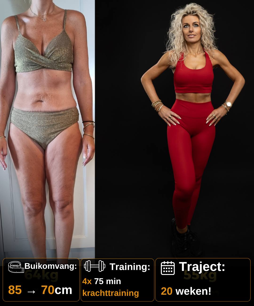 Transformatie in 20 weken, buikomvang van 85 naar 70 cm